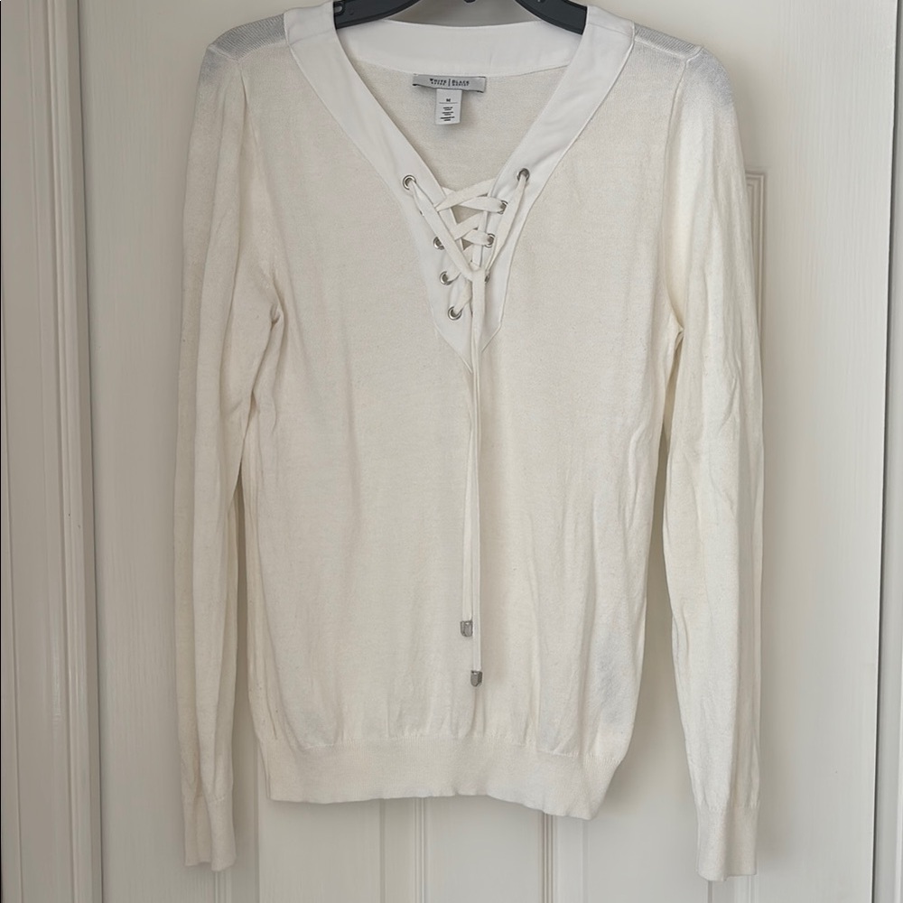 White House Black Markey Women's White Lace-Up Sweater